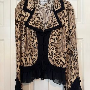 Joseph Ribkoff Leopard Print Blouse with Black Trim